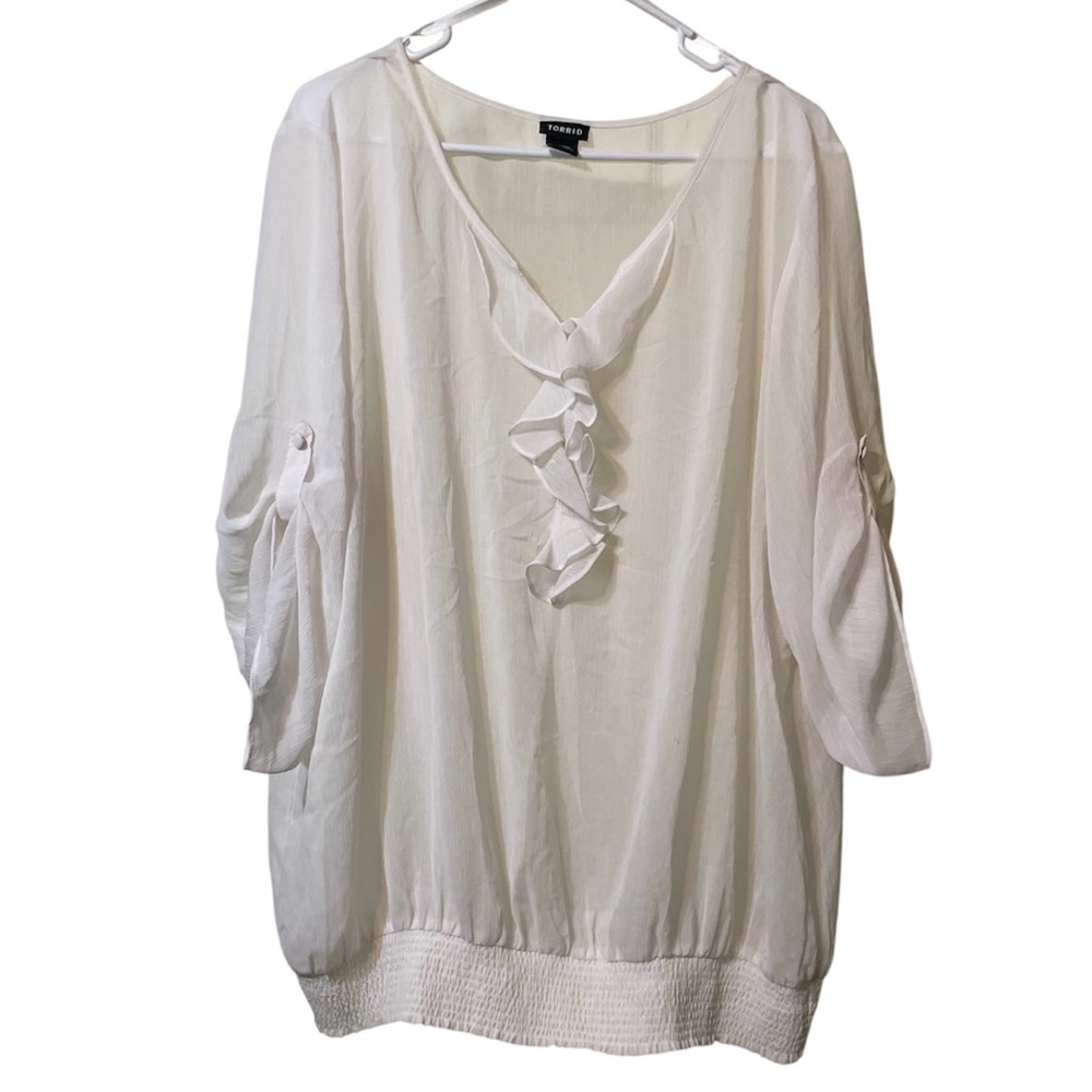 torrid Elegant White Blouse Top Ruffle Sheer White Plus Size 3X